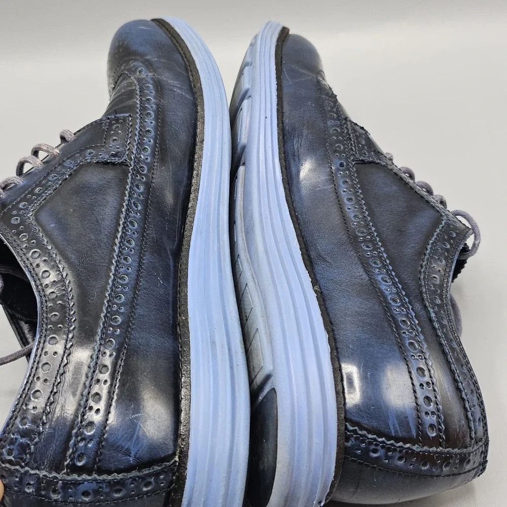 Cole Haan Men's Lunargrand Wingtip Leather Oxford Blue Dress Shoes Size 10.5